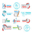 dental clinic cartoon tooth and toothbrush icons vector image vector image