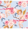 valentines day seamless with roses and cupid vector image