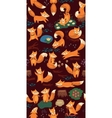 cartoon seamless pattern with cute foxes forest vector image
