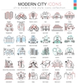 modern city color flat line outline icons vector image