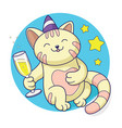 cat celebrating with glass of champagne vector image