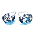 fishing logo or badge fisherman catches big fish vector image