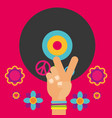 musical guitar vinyl disc hand flowers free spirit vector image