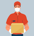 delivery man holding cardboard box wearing vector image