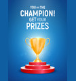 3d golden trophy cup on red podium vector image
