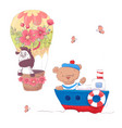 cute cartoon animals transport vehicle ship vector image vector image