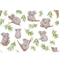 Seamless pattern with cute koala bears and leaves Vector Image