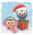 two christmas owls vector image