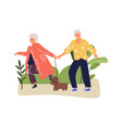 senior couple walks in park with dog cartoon vector image