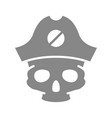 skull with pirate captain hat grey icon tattoo vector image