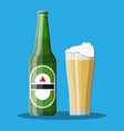 bottle of beer with glass alcohol drink vector image vector image