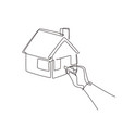 single one line drawing insert key into keyhole vector image vector image