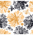 sketched floral seamless pattern with bees vector image