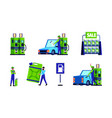 gas station workers refuel service pumps engine vector image