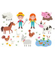 happy farmers and farm animals set vector image