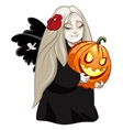 vampire girl with pumpkin vector image vector image
