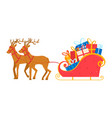 santa claus reindeer sleg carries with gifts vector image