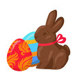 sweet chocolate bunny and two multicolored eggs vector image