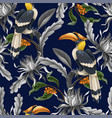 seamless pattern with birds and tropical leaves vector image
