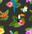 seamless pattern with exotic flowers and birds vector image