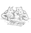 wolf and pig hugged and raised glasses with beer vector image vector image