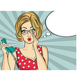 surprised pop art woman chatting on retro phone vector image