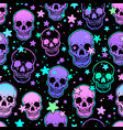 seamless of bright human skulls and stars vector image vector image