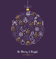 christmas outline gold icon ornament card design vector image