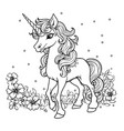 beautiful unicorn with petals and flowers outline vector image vector image
