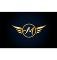 gold golden m wing wings alphabet letter logo vector image