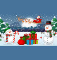 scene with santa and snowman on christmas night vector image