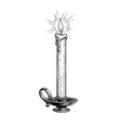 ink sketch burning candle in a candlestick vector image