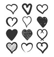 set of the hand drawn hearts icon love sketch vector image