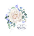 card with white rose and blue flowers vector image