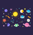 flat cartoon universe space planets and moon vector image