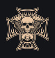 black and white bikers cross with motorcycle vector image