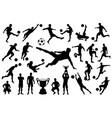 silhouettes soccer player with ball and trophy cup vector image