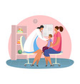 cartoon woman with son at pediatrician room vector image