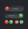 set of sliders switches and buttons red green vector image