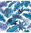 seamless pattern with blue tropical leaves vector image vector image