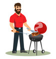 a man is cooking barbecue in his backyard vector image vector image