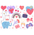 valentine day cute elements animals with love vector image