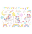 a set of cute watercolor unicorns vector image