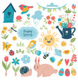 spring easter set elements - flowers birds vector image