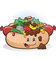 hot dog cartoon character with supreme toppings vector image vector image