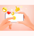 using social network concept hands holding modern vector image