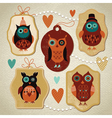 set of vintage cute owls vector image