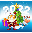 a cute tiger in santa costume stands near vector image