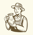 beautiful young woman with jug milk dairy farm vector image vector image