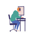 young man sitting at computer isolated on white vector image